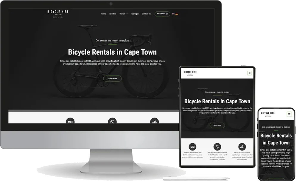 GB Web Solutions - Bicycle Hire SA - One page website